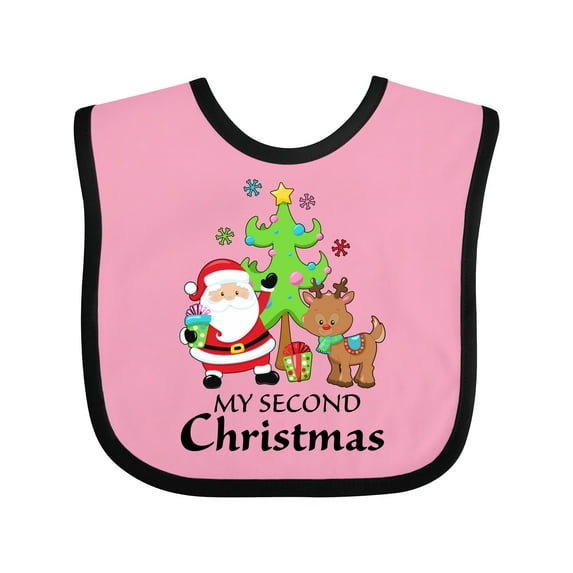 Inktastic My 2nd Christmas with Santa Reindeer and Tree Boys or Girls Baby Bib