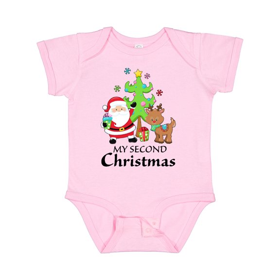 Inktastic My 2nd Christmas with Santa Reindeer and Tree Boys or Girls Baby Bodysuit