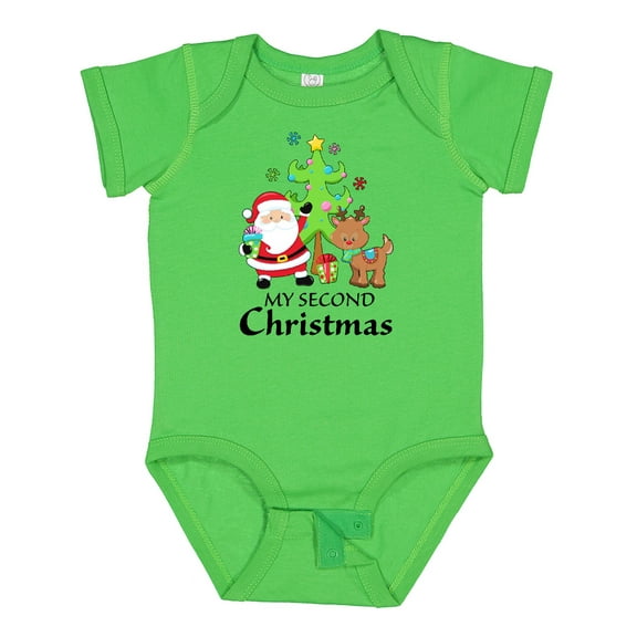 Inktastic My 2nd Christmas with Santa Reindeer and Tree Boys or Girls Baby Bodysuit