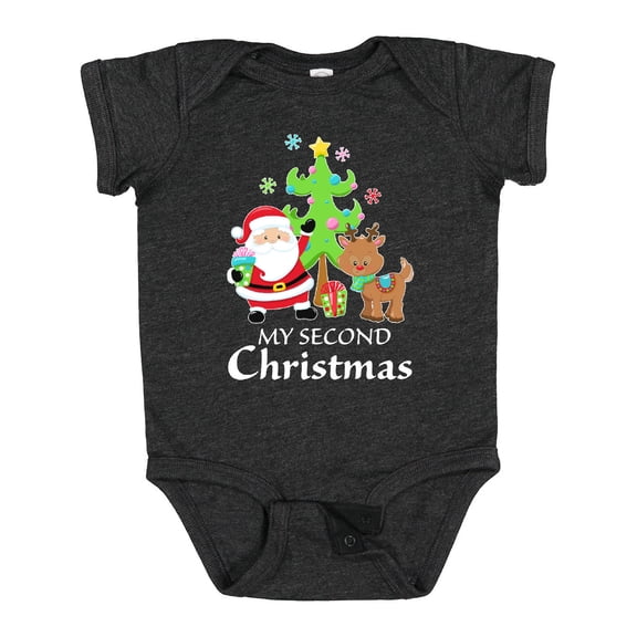 Inktastic My 2nd Christmas with Santa Reindeer and Tree Boys or Girls Baby Bodysuit