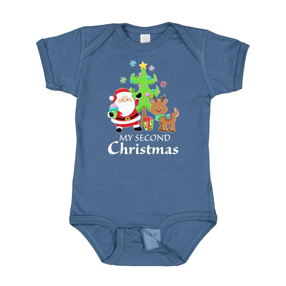 Inktastic My 2nd Christmas with Santa Reindeer and Tree Boys or Girls Baby Bodysuit