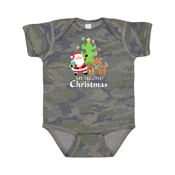Inktastic My 2nd Christmas with Santa Reindeer and Tree Boys or Girls Baby Bodysuit
