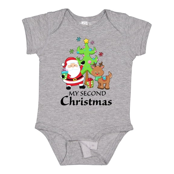 Inktastic My 2nd Christmas with Santa Reindeer and Tree Boys or Girls Baby Bodysuit