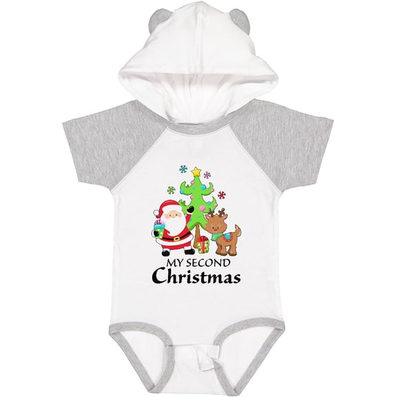 Inktastic My 2nd Christmas with Santa Reindeer and Tree Boys or Girls Baby Bodysuit