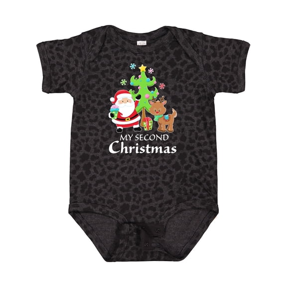 Inktastic My 2nd Christmas with Santa Reindeer and Tree Boys or Girls Baby Bodysuit
