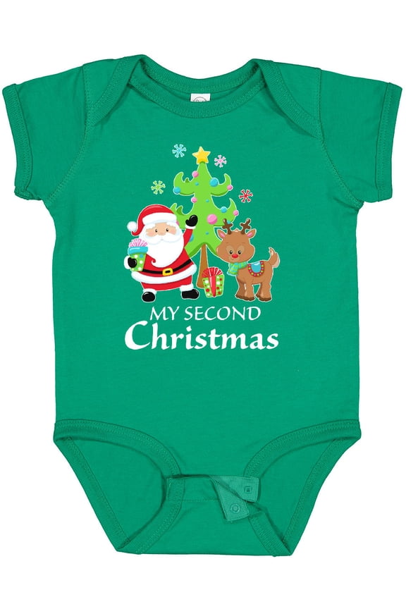 My 2nd Christmas with Santa Reindeer and Tree Boys or Girls Baby Bodysuit