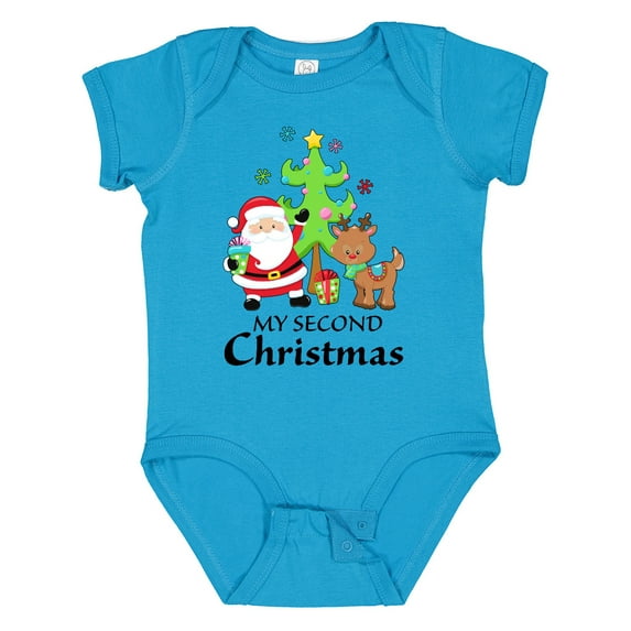 Inktastic My 2nd Christmas with Santa Reindeer and Tree Boys or Girls Baby Bodysuit