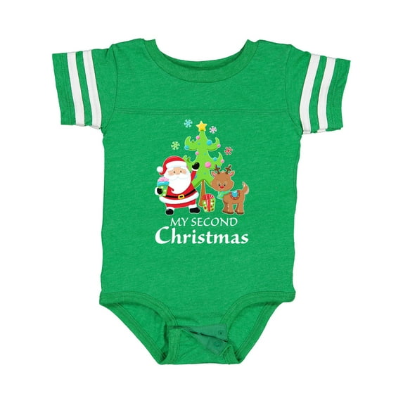 Inktastic My 2nd Christmas with Santa Reindeer and Tree Boys or Girls Baby Bodysuit