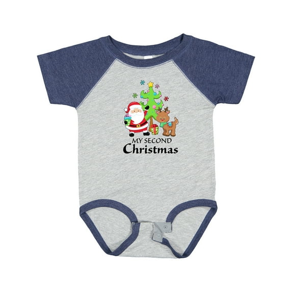 Inktastic My 2nd Christmas with Santa Reindeer and Tree Boys or Girls Baby Bodysuit