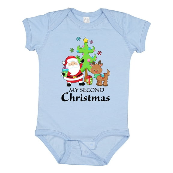 Inktastic My 2nd Christmas with Santa Reindeer and Tree Boys or Girls Baby Bodysuit