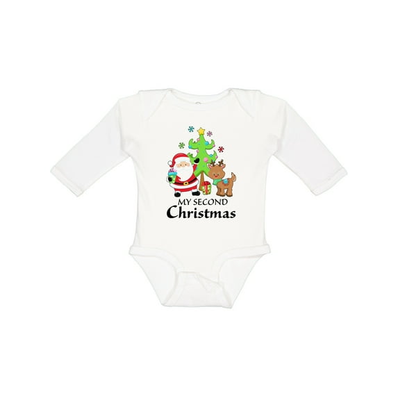 Inktastic My 2nd Christmas with Santa Reindeer and Tree Boys or Girls Long Sleeve Baby Bodysuit
