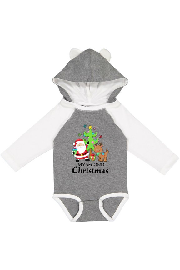 My 2nd Christmas with Santa Reindeer and Tree Boys or Girls Long Sleeve Baby Bodysuit