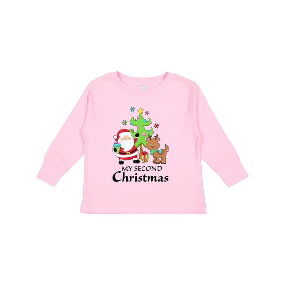 Inktastic My 2nd Christmas with Santa Reindeer and Tree Boys or Girls Long Sleeve Toddler T-Shirt