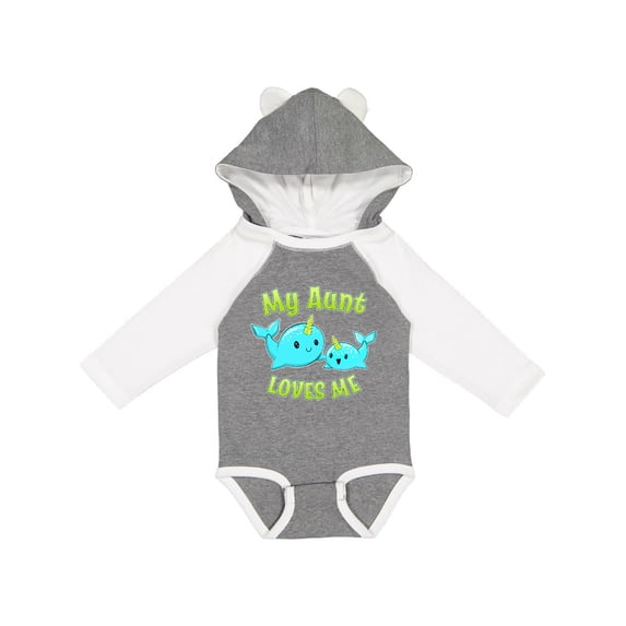 Inktastic My Aunt Loves Me- Cute Narwhal Boys or Girls Long Sleeve Baby Bodysuit