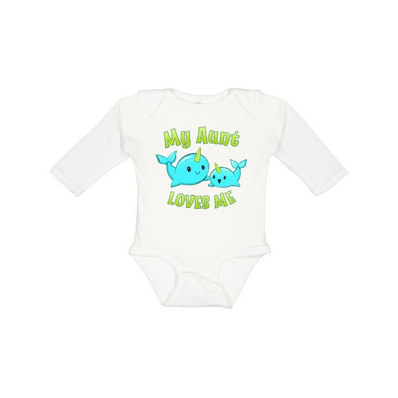 Inktastic My Aunt Loves Me- Cute Narwhal Boys or Girls Long Sleeve Baby Bodysuit
