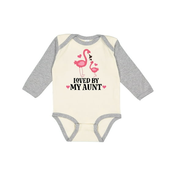 Inktastic My Aunt Loves Me Flamingo Niece Girls Long Sleeve Baby Bodysuit