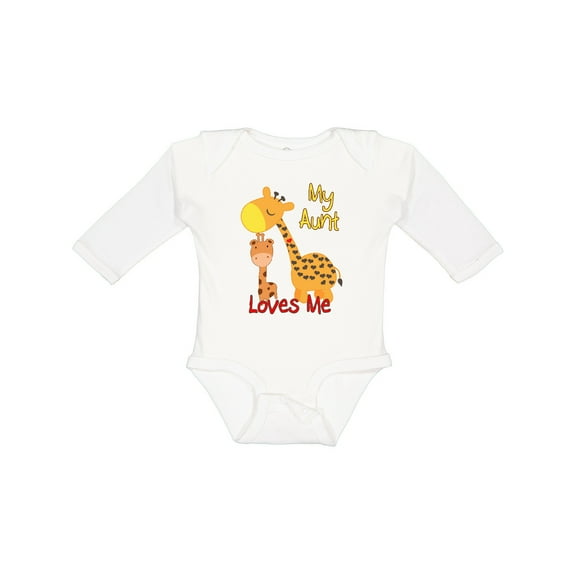 Inktastic My Aunt Loves Me Giraffe Boys or Girls Long Sleeve Baby Bodysuit