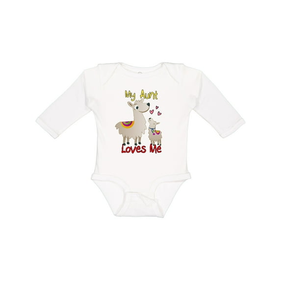 Inktastic My Aunt Loves Me Llama Boys or Girls Long Sleeve Baby Bodysuit