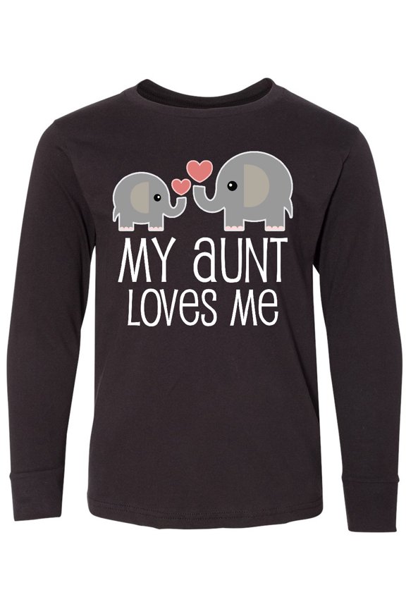 My Aunt Loves Me Niece Nephew Elephant Long Sleeve Youth T-Shirt