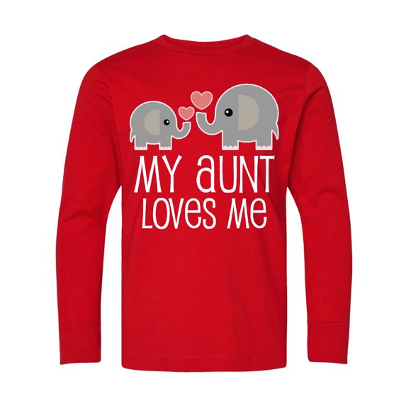 Inktastic My Aunt Loves Me Niece Nephew Elephant Long Sleeve Youth T-Shirt
