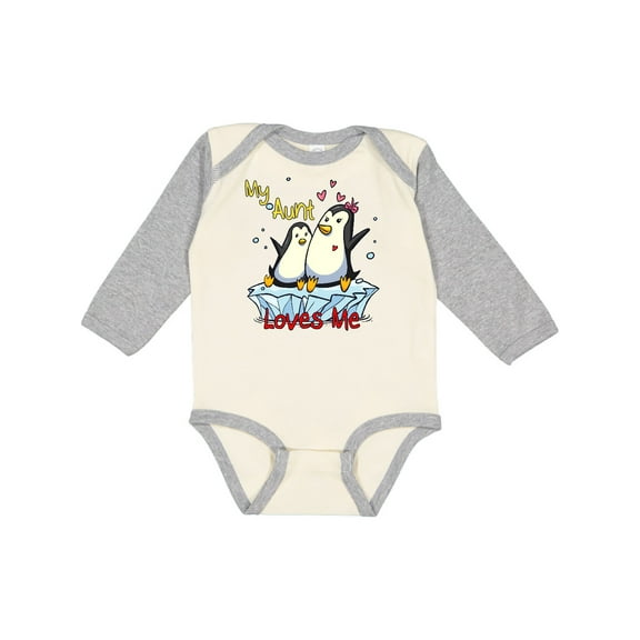Inktastic My Aunt Loves Me Penguin Boys or Girls Long Sleeve Baby Bodysuit