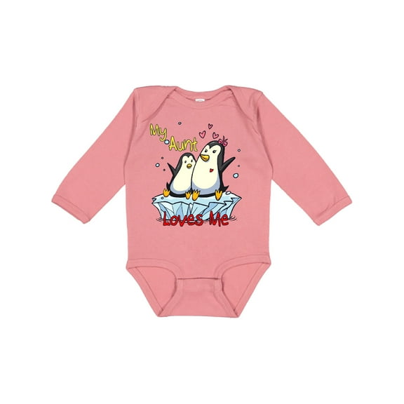 Inktastic My Aunt Loves Me Penguin Boys or Girls Long Sleeve Baby Bodysuit