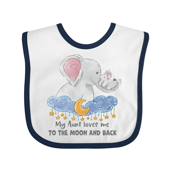 Inktastic My Aunt Loves Me to the Moon and Back Elephant Family Boys or Girls Baby Bib