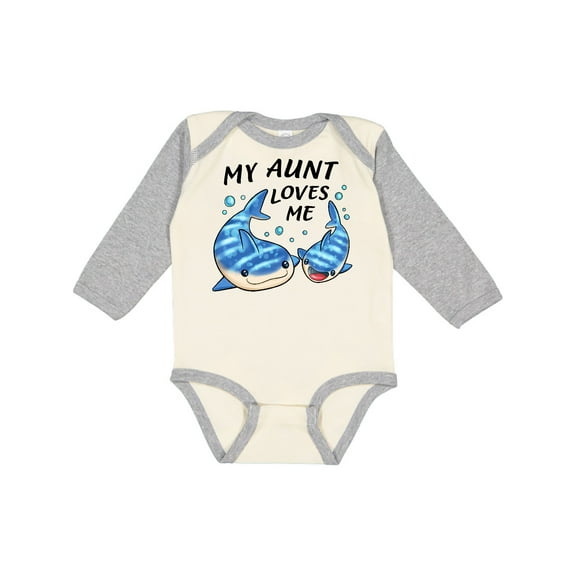 Inktastic My Aunt Loves Me- whale shark Boys or Girls Long Sleeve Baby Bodysuit