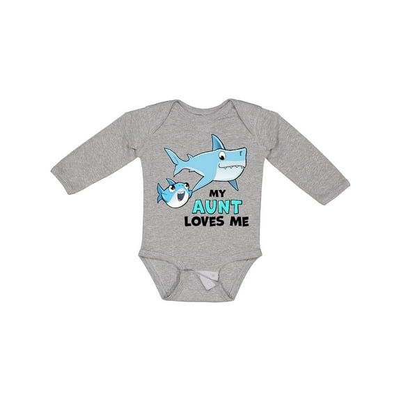 Inktastic My Aunt Loves Me with Cute Sharks Boys or Girls Long Sleeve Baby Bodysuit