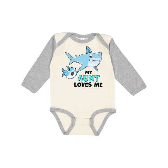Inktastic My Aunt Loves Me with Cute Sharks Boys or Girls Long Sleeve Baby Bodysuit