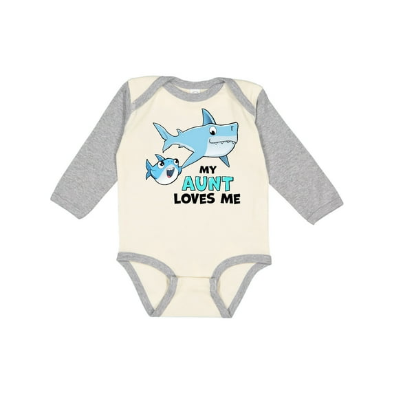 Inktastic My Aunt Loves Me with Cute Sharks Boys or Girls Long Sleeve Baby Bodysuit