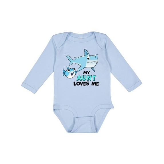 Inktastic My Aunt Loves Me with Cute Sharks Boys or Girls Long Sleeve Baby Bodysuit
