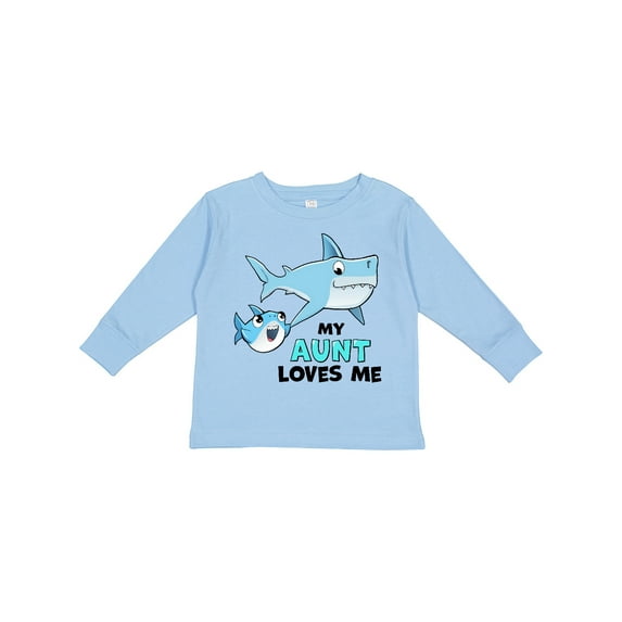 Inktastic My Aunt Loves Me with Cute Sharks Boys or Girls Long Sleeve Toddler T-Shirt