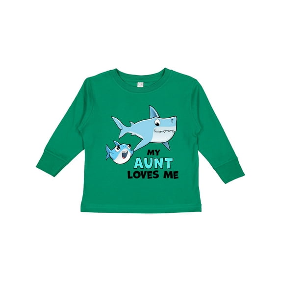 Inktastic My Aunt Loves Me with Cute Sharks Boys or Girls Long Sleeve Toddler T-Shirt