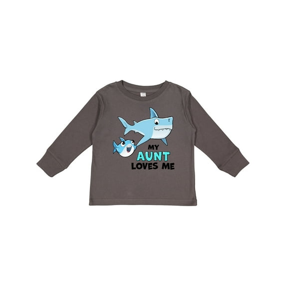 Inktastic My Aunt Loves Me with Cute Sharks Boys or Girls Long Sleeve Toddler T-Shirt