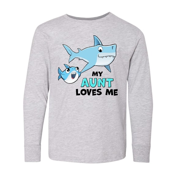 Inktastic My Aunt Loves Me with Cute Sharks Long Sleeve Youth T-Shirt