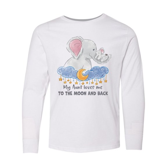 Inktastic My Aunt Loves me to the Moon and Back Elephant Family Long Sleeve Youth T-Shirt
