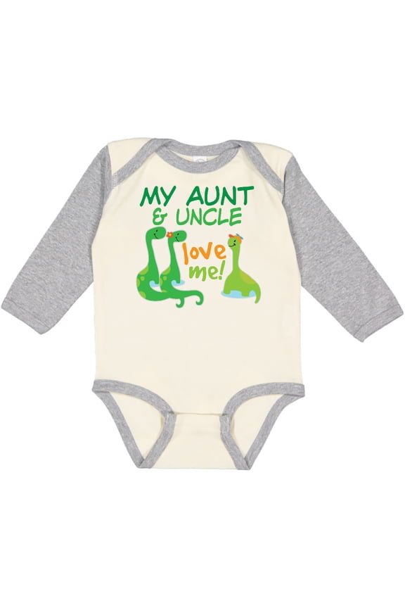 My Aunt and Uncle Love Me Dinosaur Boys Long Sleeve Baby Bodysuit