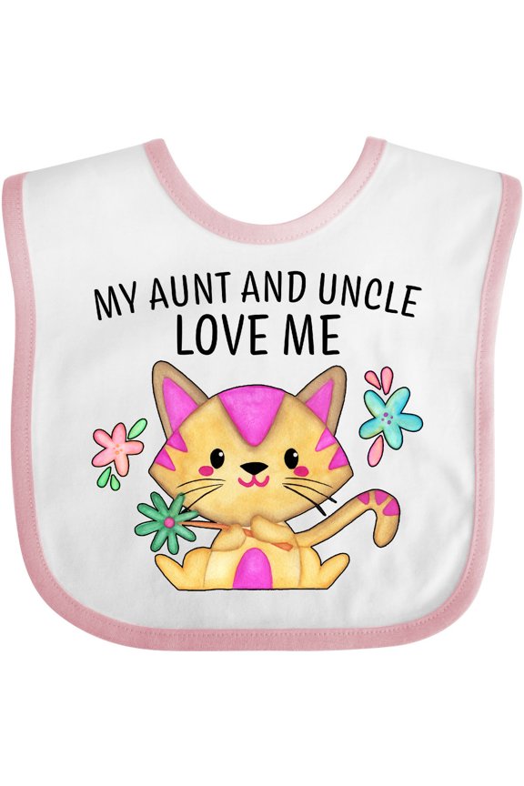 My Aunt and Uncle Love Me with Cute Kitten and Flowers Boys or Girls Baby Bib