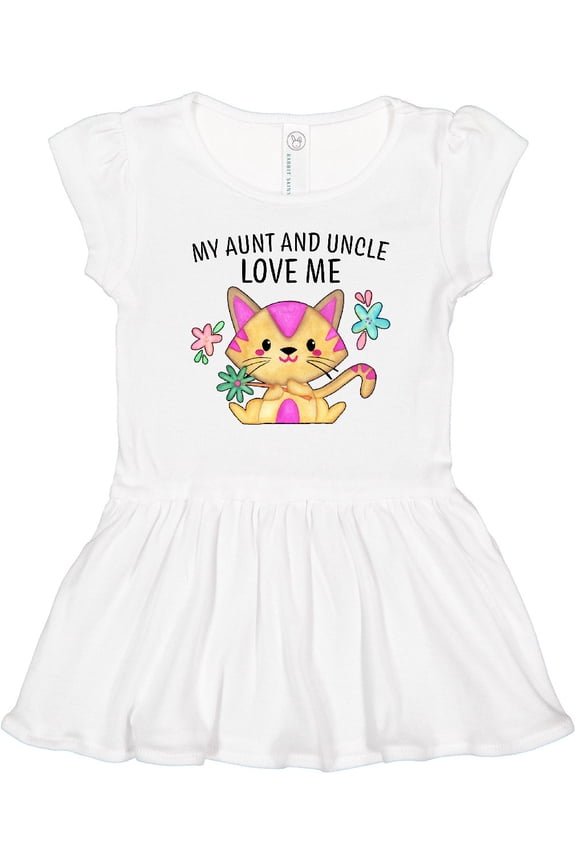 My Aunt and Uncle Love Me with Cute Kitten and Flowers Girls Toddler Dress