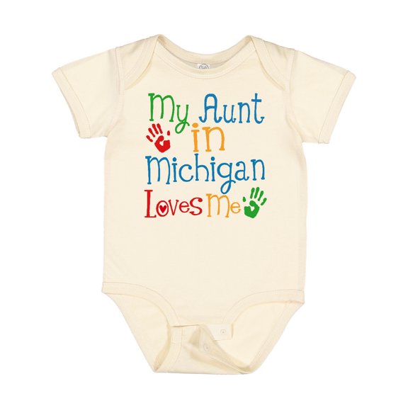 Inktastic My Aunt in Michigan Loves Me Boys or Girls Baby Bodysuit