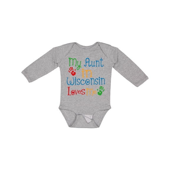 Inktastic My Aunt in Wisconsin Loves Me Boys or Girls Long Sleeve Baby Bodysuit