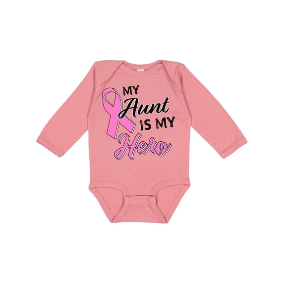 Inktastic My Aunt is My Hero Breast Cancer Awareness Boys or Girls Long Sleeve Baby Bodysuit
