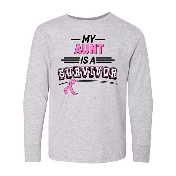 Inktastic My Aunt is a Survivor Breast Cancer Awareness Long Sleeve Youth T-Shirt