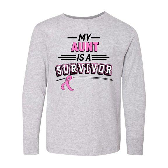 Inktastic My Aunt is a Survivor Breast Cancer Awareness Long Sleeve Youth T-Shirt