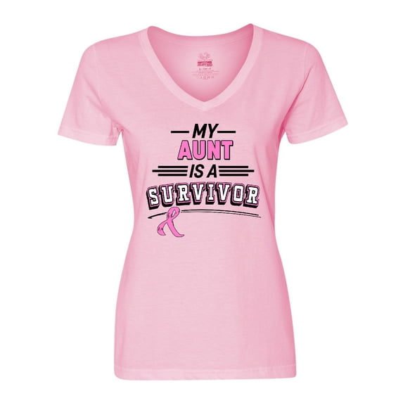 Inktastic My Aunt is a Survivor Breast Cancer Awareness Women's V-Neck T-Shirt