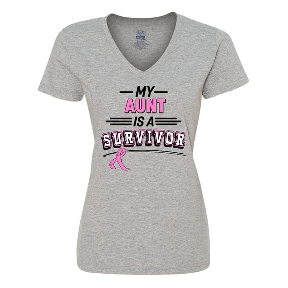 Inktastic My Aunt is a Survivor Breast Cancer Awareness Women's V-Neck T-Shirt