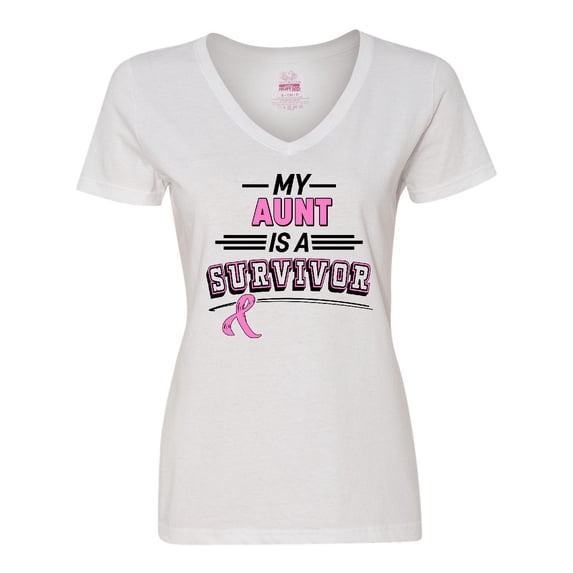 Inktastic My Aunt is a Survivor Breast Cancer Awareness Women's V-Neck T-Shirt