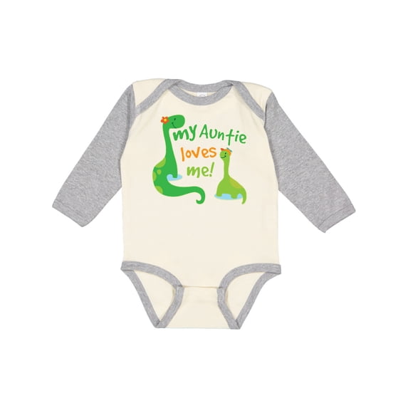 Inktastic My Auntie Loves Me Dinosaur Boys Long Sleeve Baby Bodysuit