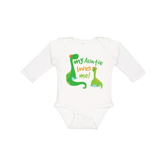 Inktastic My Auntie Loves Me Dinosaur Boys Long Sleeve Baby Bodysuit